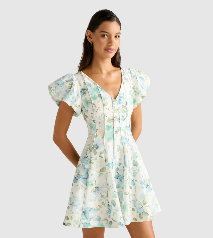 forever new  CAMDEN Printed Bubble Sleeves Mini Dress for Women | Best Price UAE